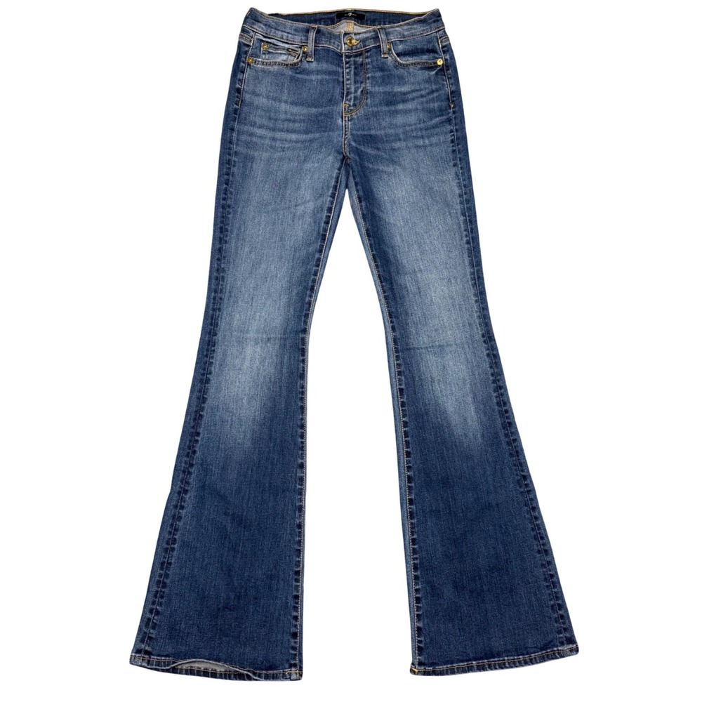 7 For All Mankind Womens Flare Jeans Blue Medium Wash Stretch Denim Size 28